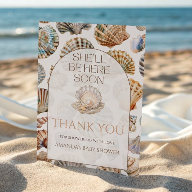 Tarjeta De Agradecimiento Pearl Under The Sea You Soon Girl Baby Shower (Subido por el creador)