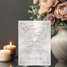 Tarjeta De Agradecimiento Pearl White - Marco Antiguo y Tiara Quinceañera
