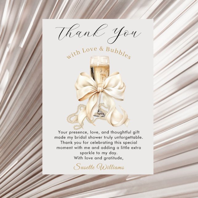 Tarjeta De Agradecimiento Pearls and Prosecco Bridal Shower  (Pearls and Prosecco Bridal Shower Thank you Card)