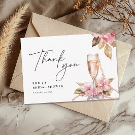 Tarjeta De Agradecimiento Pearls Petals y Prosecco Floral Bridal Shower