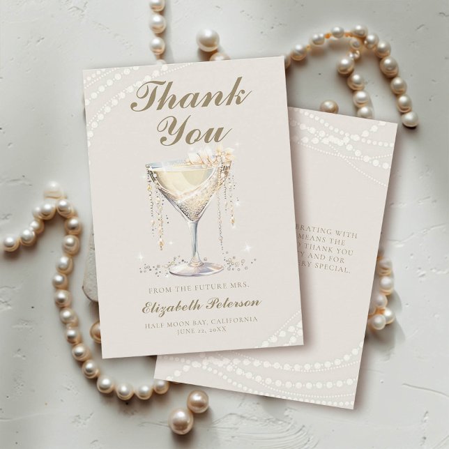 Tarjeta De Agradecimiento Pearls Prosecco Ivory Elegant Brunch Bridal Shower (pearls prosecco bridal shower thank you card ivory gold calligraphy)