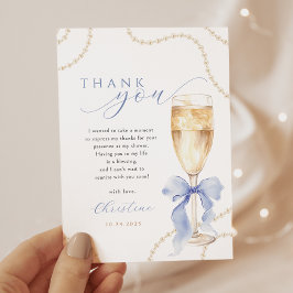 Tarjeta De Agradecimiento Pearls y Prosecco Blue Bridal Shower