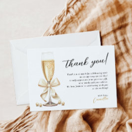 Tarjeta De Agradecimiento Pearls y Prosecco Dorada Bridal Shower
