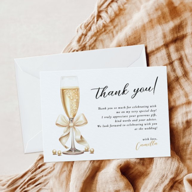 Tarjeta De Agradecimiento Pearls y Prosecco Dorada Bridal Shower (Subido por el creador)