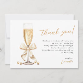 Tarjeta De Agradecimiento Pearls y Prosecco Dorada Bridal Shower