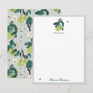 Tarjeta De Agradecimiento Pears & Bees in a Botanical Floral Garden