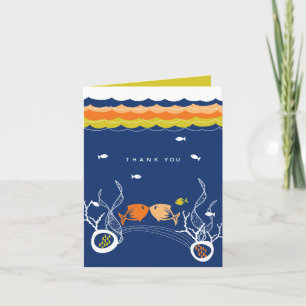 Tarjeta De Agradecimiento Peces Besándose Corales y Olas del Océano Azul Bod