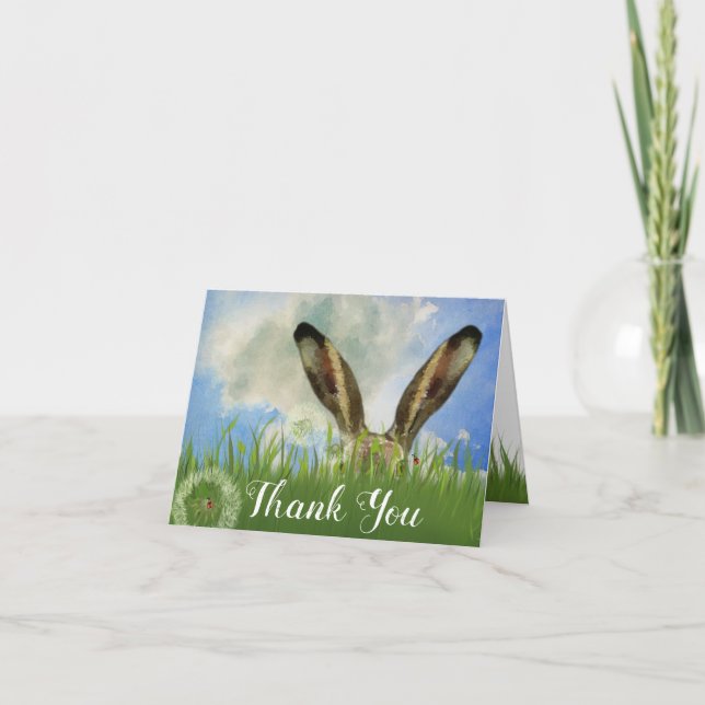 Tarjeta De Agradecimiento Peek a Boo Bunny | Cielo azul y nubes (Anverso)