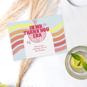 Tarjeta De Agradecimiento Pelota De Disco Rosa Retro En Mi Fiesta De La Era 