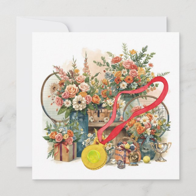 Tarjeta De Agradecimiento Pelota de tenis con flores de tenista (Anverso)