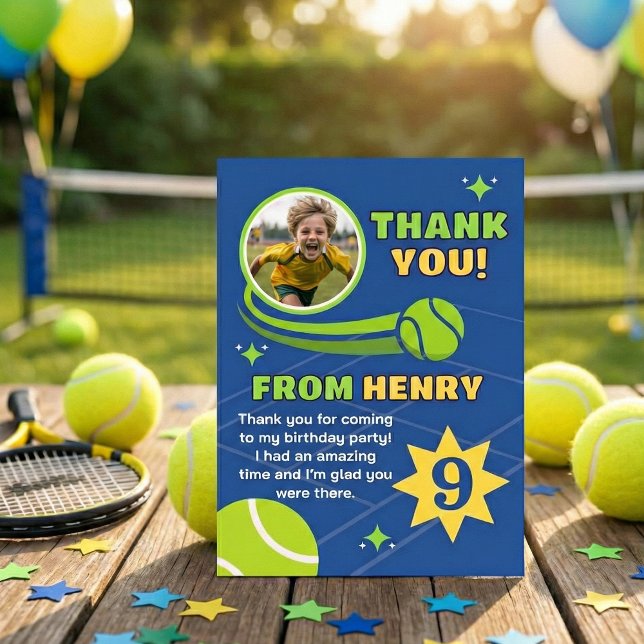 Tarjeta De Agradecimiento Pelota de Tenis Moderna Azul Cumpleaños Niños (Subido por el creador)
