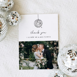 Tarjeta De Agradecimiento Pelota Disco Mínima | Boda blanco y negro
