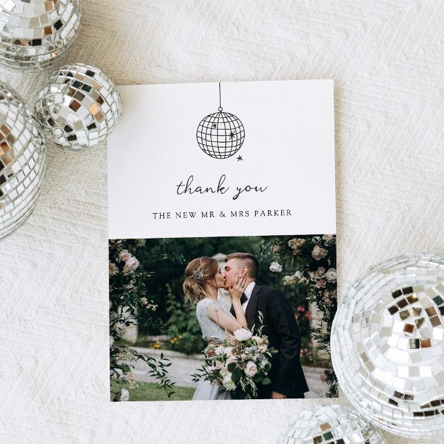 Tarjeta De Agradecimiento Pelota Disco Mínima | Boda blanco y negro (Subido por el creador)