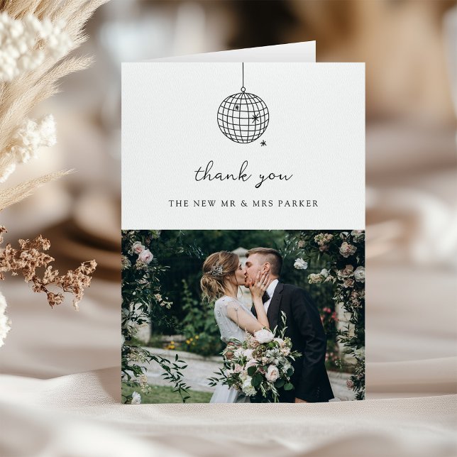 Tarjeta De Agradecimiento Pelota Disco Mínima | Boda blanco y negro (Subido por el creador)