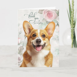 Tarjeta De Agradecimiento Pembroke Welsh Corgi Perro y Rosas Rosadas