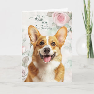 Tarjeta De Agradecimiento Pembroke Welsh Corgi Perro y Rosas Rosadas