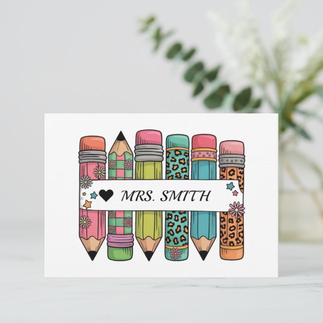 Tarjeta De Agradecimiento Pencil Teacher Name Thank You Card (Anverso de pie)