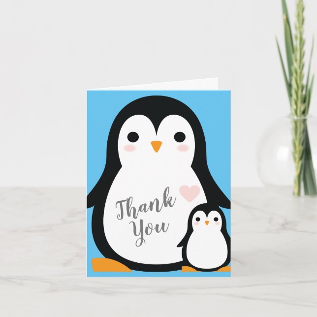 Tarjeta De Agradecimiento Penguin Baby Shower (Anverso)
