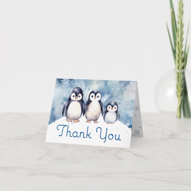 Tarjeta de agradecimiento Penguin Baby Shower (Anverso)