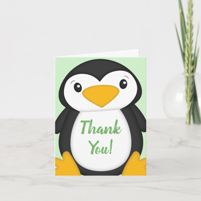 Tarjeta De Agradecimiento Penguin Baby Shower Green (Anverso)