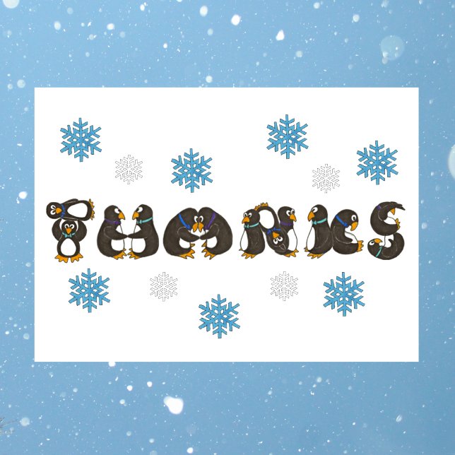 Tarjeta De Agradecimiento Penguin GRACIAS Nevada Invierno Gracias (Penguin THANKS card)