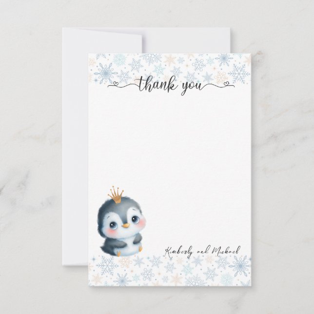 Tarjeta De Agradecimiento Penguin Princess Cute Cumpleaños I Baby Shower (Anverso)