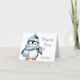 Tarjeta De Agradecimiento Penguin Winter Boy Baby Shower Gracias