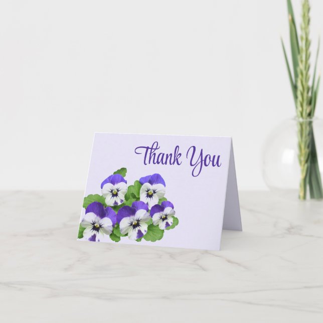 Tarjeta De Agradecimiento Pensamiento Lila Morado Flor de Evento Personaliza (Anverso)