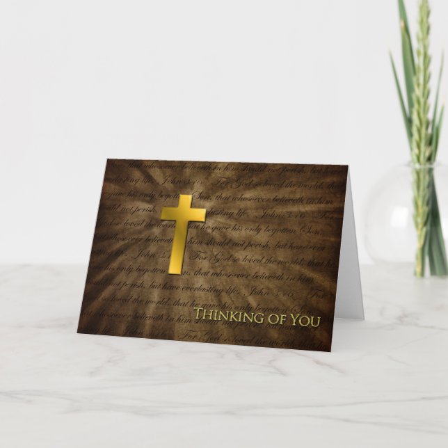 Tarjeta De Agradecimiento Pensando en ti - Cruz de Oro Cristiana - (Anverso)