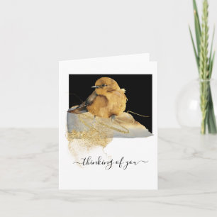 Tarjeta De Agradecimiento Pensando en ti, pájaro acuarela adorable, en blanc