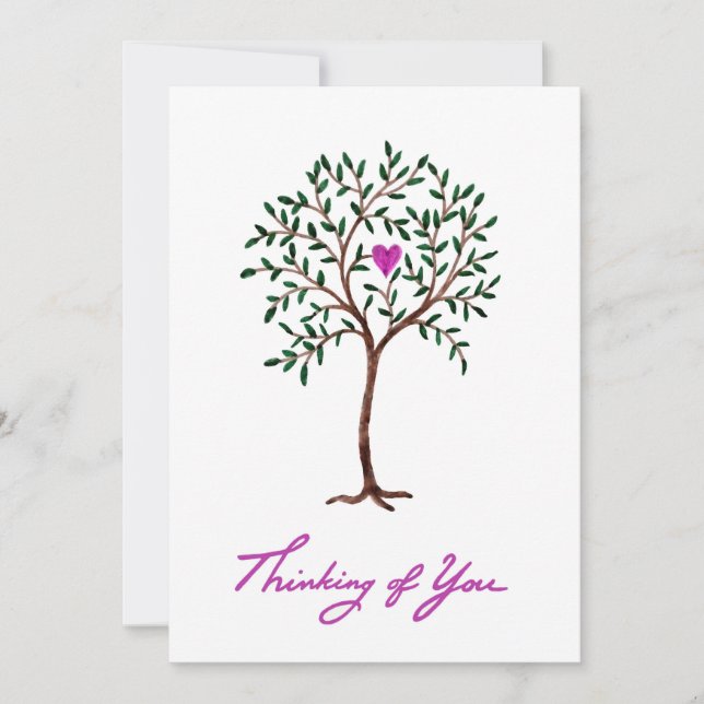 Tarjeta De Agradecimiento Pensando en tu carta, árbol con corazón (Anverso)