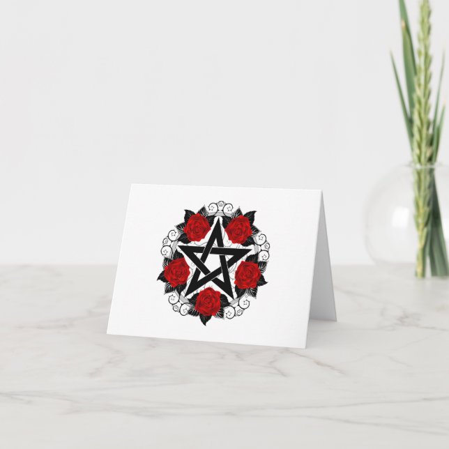 Tarjeta De Agradecimiento Pentagram con rosas rojas (Anverso)