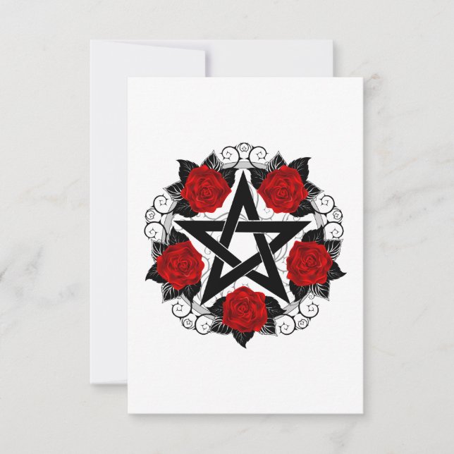 Tarjeta De Agradecimiento Pentagram con rosas rojas (Anverso)