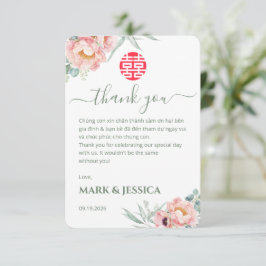 Tarjeta De Agradecimiento Peonía de boda vietnamita bilingüe