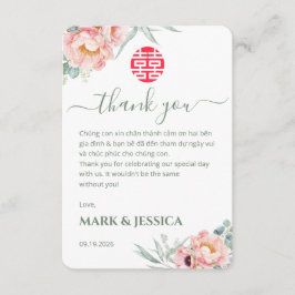 Tarjeta De Agradecimiento Peonía de boda vietnamita bilingüe