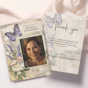 Tarjeta De Agradecimiento Peonía Mariposa Morada Lavanda Funeral