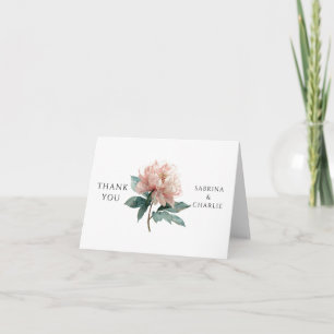 Tarjeta De Agradecimiento Peonía Rosa Beige Acuarela Floral Elegante