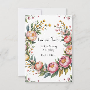 Tarjeta De Agradecimiento Peonia rosa y Boda floral amarillo