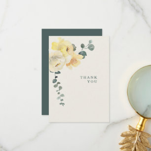 Tarjeta De Agradecimiento Peonias Amarillas Funeral Pérdida de Vida Teal y C