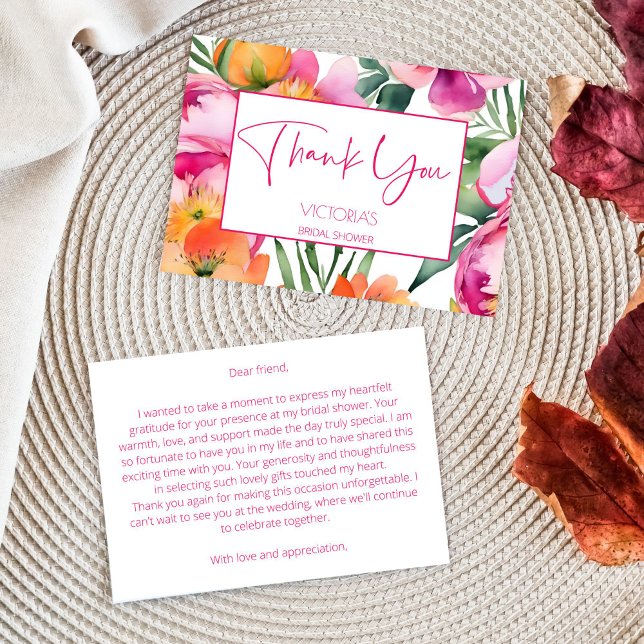 Tarjeta De Agradecimiento Peonías naranja melocotón rosa elegante ducha de n (Pink peach orange peonies elegant bridal shower thank you card bold colorful spring summer thank you)