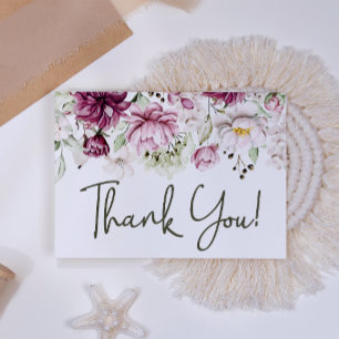 Tarjeta De Agradecimiento Peonías Rosa Burdeos Floral Elegante