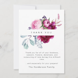 Tarjeta De Agradecimiento Peonías rosadas Funeral Colorido duelo