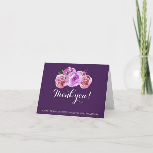 Tarjeta De Agradecimiento Peonías violetas de rubor de ciruela boda agradece