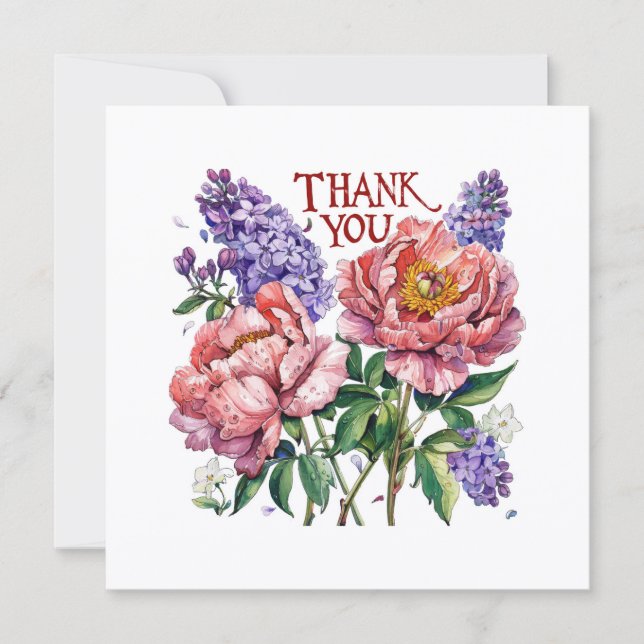 Tarjeta de agradecimiento Peonías y Lilas (Anverso)
