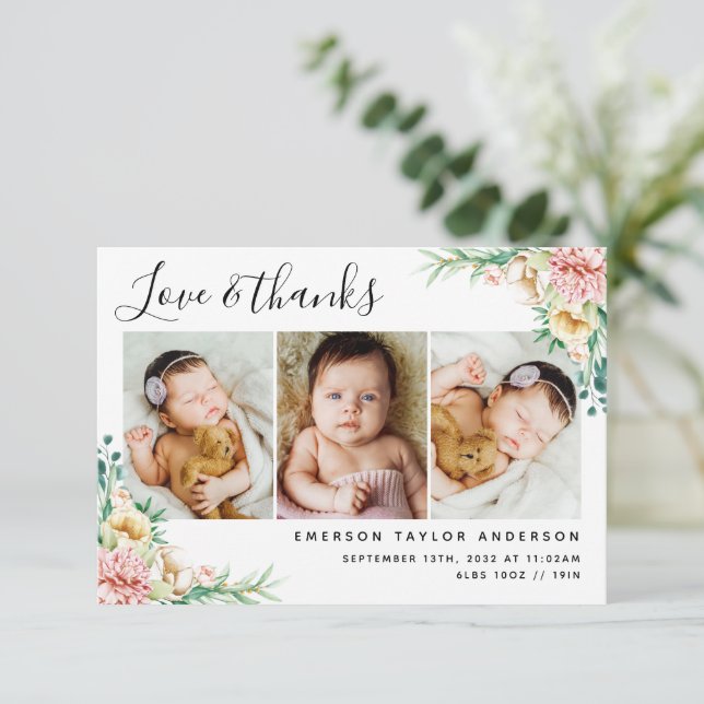 Tarjeta De Agradecimiento Peonie Eucalyptus Floral Love and Gracias Baby (Anverso de pie)