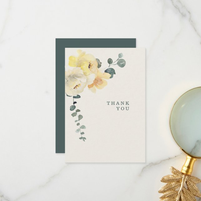 Tarjeta De Agradecimiento Peonies amarillos Verde azulados y crema pérdida d (Anverso/Reverso In Situ)