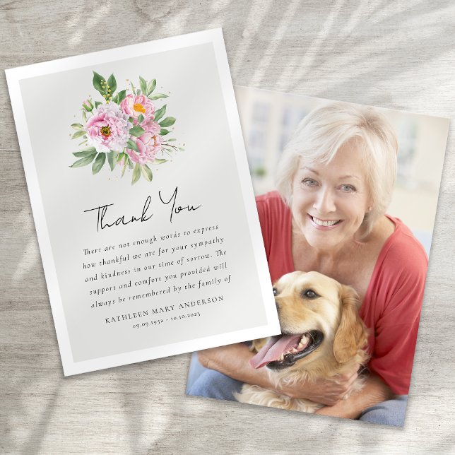 Tarjeta De Agradecimiento Peonies Floral Photo Sympathy Funeral (Subido por el creador)