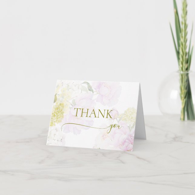 Tarjeta De Agradecimiento Peonies Hydrangea Pastel Baby Shower (Anverso)