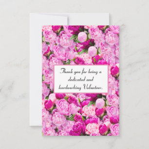 Tarjeta De Agradecimiento Peonies rosados Gracias Voluntario