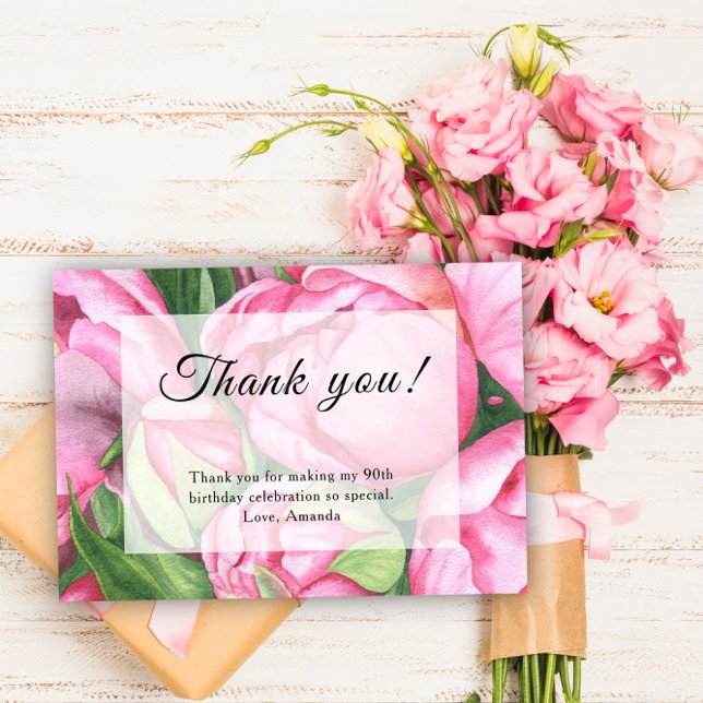 Tarjeta De Agradecimiento Peonies Roses 90th Birthday Party (Subido por el creador)